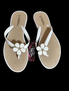 White Floral Thong Sandals